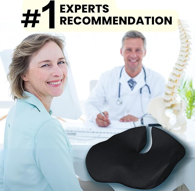 X Large Seat Cushions for Office Chairs, Car & Truck. Gaming Chair Seat Cushion and Sciatica Pain Relief Pillow for Back Pain. Orthopedic Coccyx Cushion for Tailbone Pain Relief (Original Black)