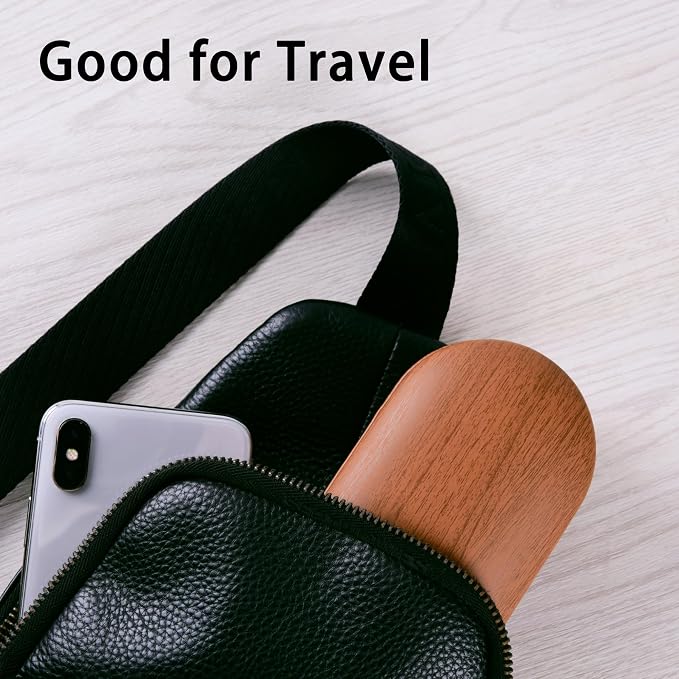 Muf 2 in 1 Contact Lens Case and Glasses Case, Double Sided Design with Mirror, Portable Travel Kit with Tweezer, Remover and Solution Bottle, Walnut Wood