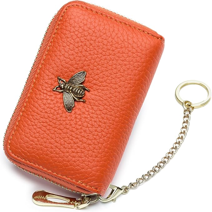 imeetu RFID Credit Card Holder, Small Card Wallet Women, Leather Card Case | Genuine Leather Women's Card & id Cases, Change Coin Purse with Zipper Keychain id Window, 20 Colors & 3 Styles, Daily, Gifts