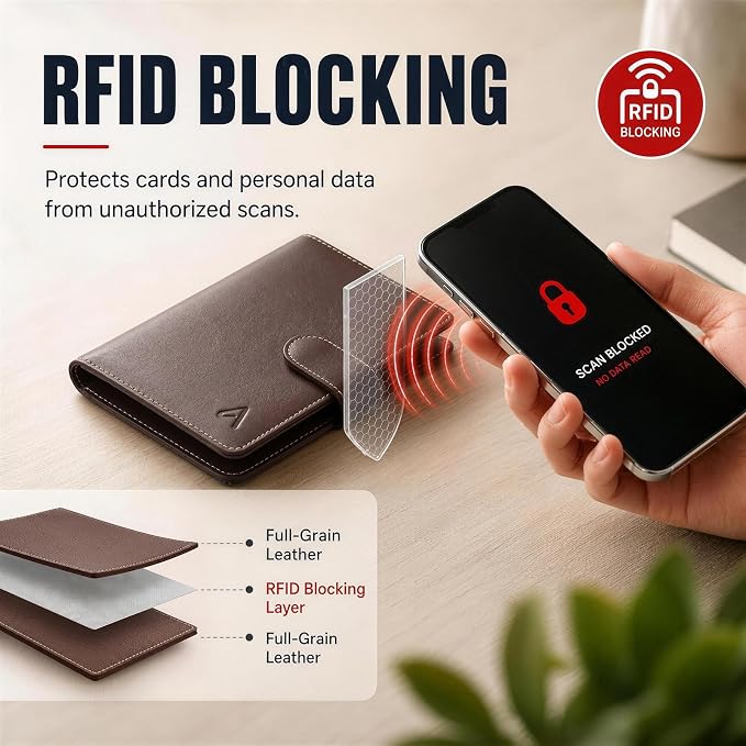 ALLIVE Family Passport Holder, Rfid Blocking Passport Wallet with AirTag Slot, Genuine Leather Travel Document Organizer for Women & Men, Airport Essentials, Travel Gift (Coffee Brown)