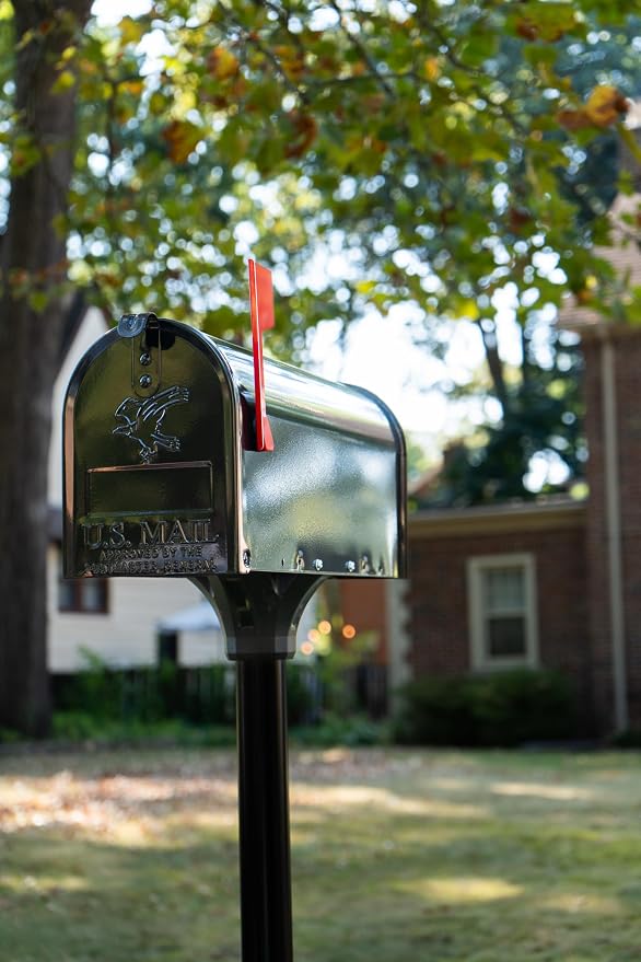 Architectural Mailboxes Coolidge Galvanized Steel Mailbox Post, Compatibility Code F, 7511B-10, Black | Heavy-duty post with weather-resistant outdoor build.