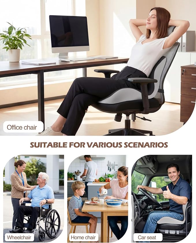 Office Chair Cushion for Tailbone & Low Back Pain Relief, Seat Cushions for Office Chairs with Comfortable Foam and High Backrest, Suitable for Office Chairs, Cars, Trucks, and Home Chairs
