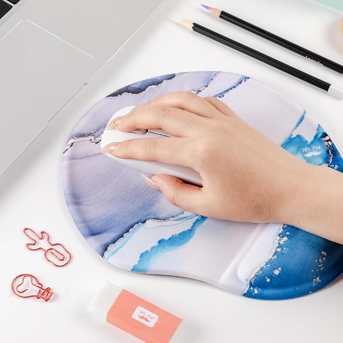 Mr. Pen- Ergonomic Mouse Pad with Wrist Rest, Glacial Blue Marble Design | Breathable Fabric with Memory Foam Cushion, Non-Slip Rubber Base, Gel Mouse Pad with Wrist Support