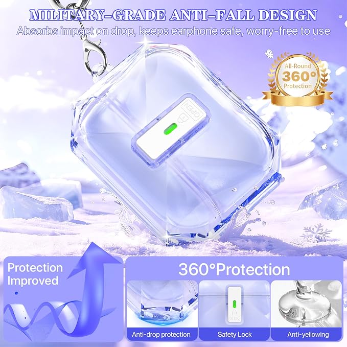 for AirPods Pro 3 Case Transparent with Lock, Clear Purple | Compatible MagSafe, Compatible with Apple AirPods Pro 3rd Generation Case with Cleaning Kit & Keychain, Auto Pop-Up