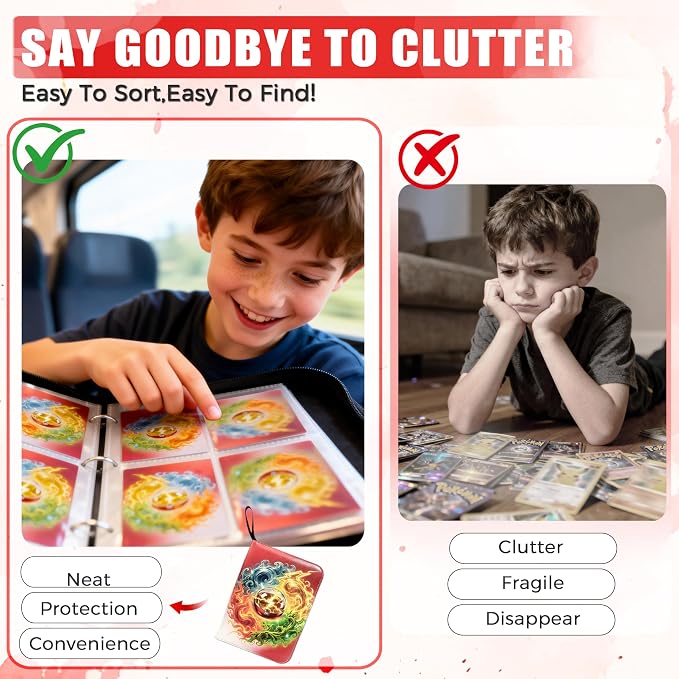 4 Pocket Trading Card Binder with 50 Removable Pages, Holds 400 Standard Cards, Secure Zipper Closure & PU Leather Cover for Collectible Games, Sports,TCG