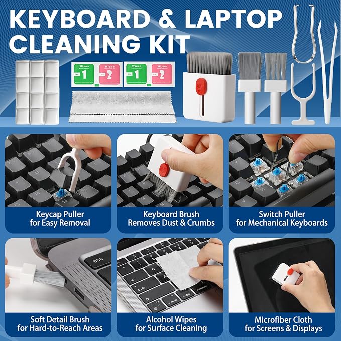 Upgraded 47PCS Phone Cleaning Kit, AirPod & iPhone Cleaner, Electronics Cleaning Tools for Charging Port/USB-C/Speaker, Laptop Cleaner for Keyboard Screen, Tech Gifts for Men, Cool Gadgets