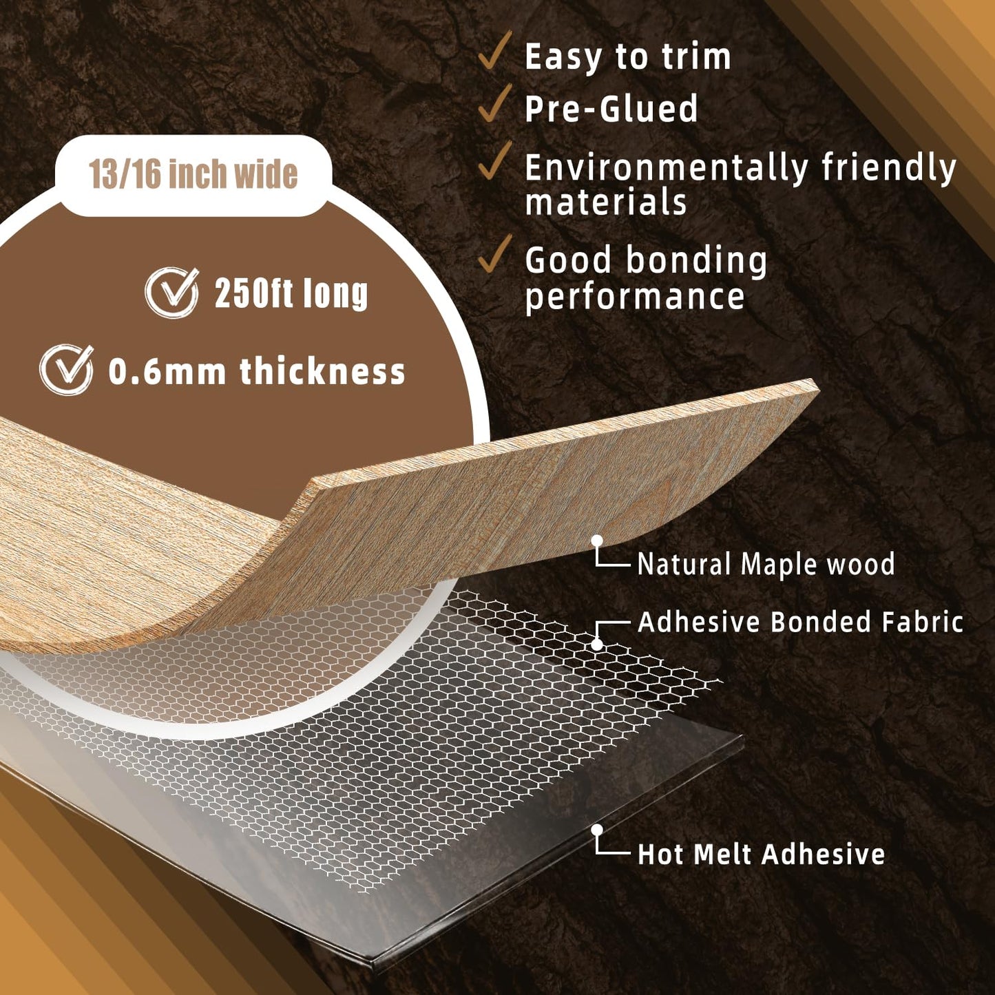 GSCIT Club Maple Edge Banding, 13/16 inch x 250ft roll of Veneer Plywood Edge Banding Preglued Flexible, Wood Tape Banding for Cabinet Repair