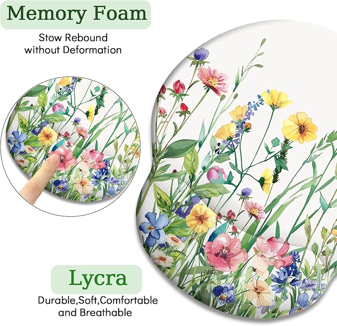 LIMKRIAN Flower Ergonomic Mouse Pad with Wrist Rest, 9.8 x 8.6 in | Comfort Wrist Support, Cooling Gel Eases Wrist Pain, Non-Slip PU Base, Smooth Surface, Cute Office Desk Accessories Decor
