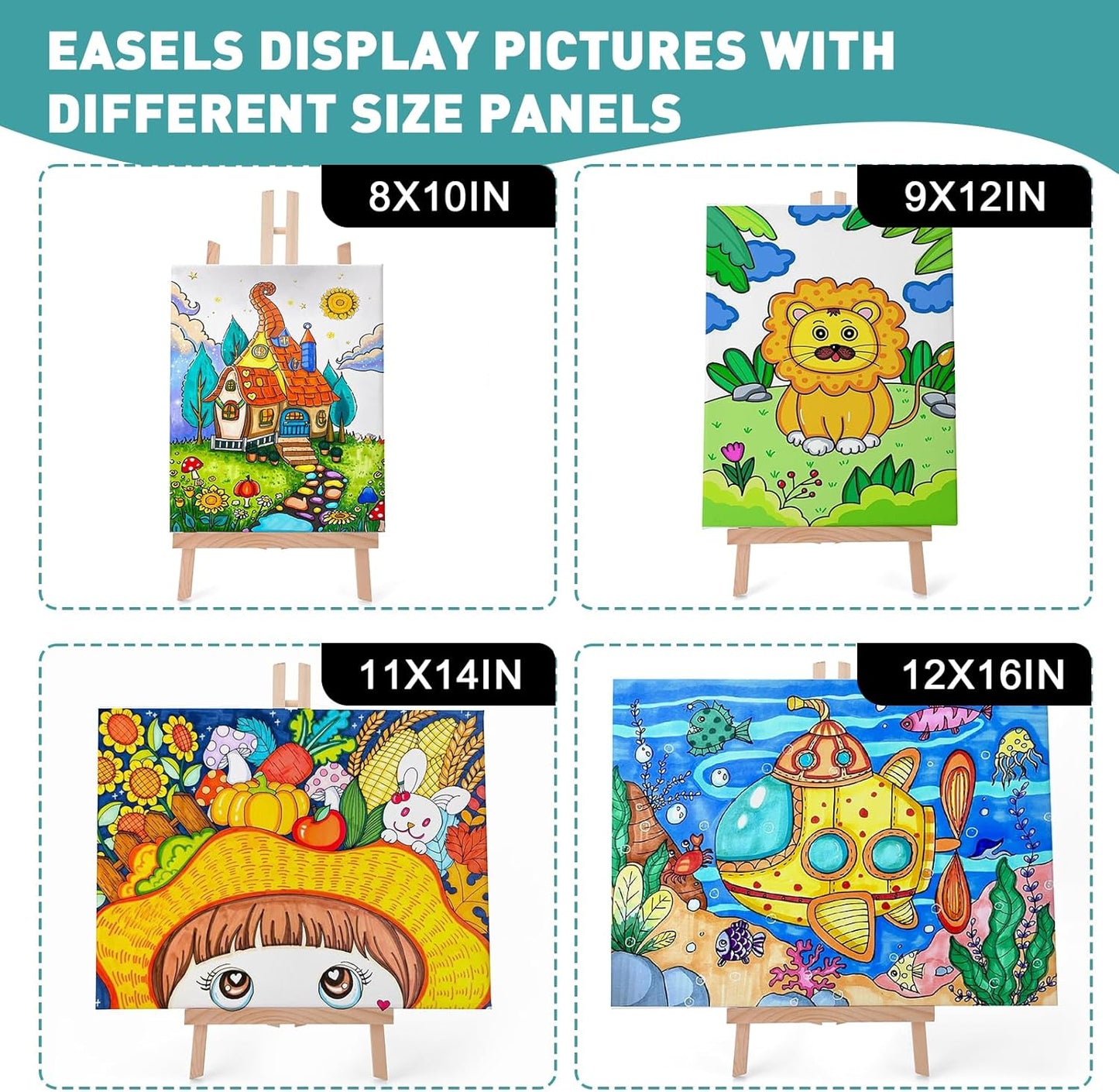 ESRICH 2Pack16in Tabletop Easel,Tabletop Easel for Painting Party, Wooden Tabletop Display Easels,Painting Easel for Displaying Canvases, Photos, Display Tripod Holder Stand for Students Kids