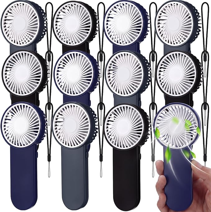 Sumind 12 Pcs Small Personal Portable Fan Mini Handheld Bulk 1 Speed Electric Cute Battery Powered for Neck Lash Makeup Women Men Travel Camping Indoor Outdoor Summer (Dark Blue,Dark Gray,Black)