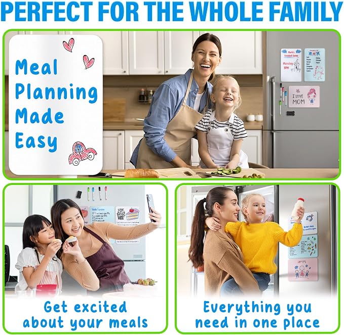 12x8” Magnetic Dry Erase Whiteboards Set for Fridge w/ 4 Markers & Eraser | Yes4Quality, 3 Multicolor White Board Sheets, Stain-Resistant, Sticks to Most Refrigerators, Colorful Markers, Magnet Eraser