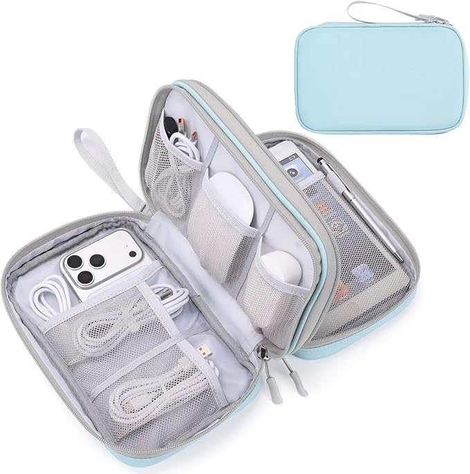 FYY Electronic Organizer, Large Travel Cable Organizer Bag Pouch Electronic Accessories Carry Case Portable Waterproof Double Layers All-in-One Storage Bag for Cable, Cord, Charger, Mint Green