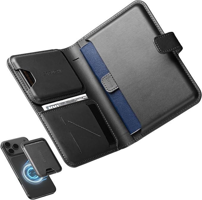 Stouchi AirTag Passport Holder with Pull Strap, RFID Blocking Magnetic Case | Patented 1-sec Pull Strap; Detachable Magnetic Card Wallet; Zero-rattle AirTag Slot; Certified RFID Blocking; Ultra-slim