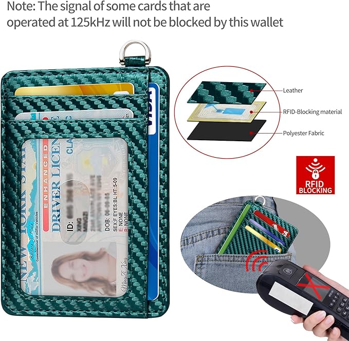 Slim Minimalist Front Pocket Wallet, RFID Blocking Credit Card Holder Wallet with Detachable D-Shackle for Men Women