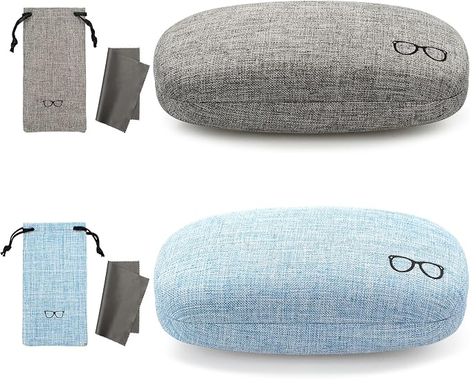 Vemiss Hard Shell Sunglasses Case, Large Linen Fabric Protective Glasses Case for Men Women