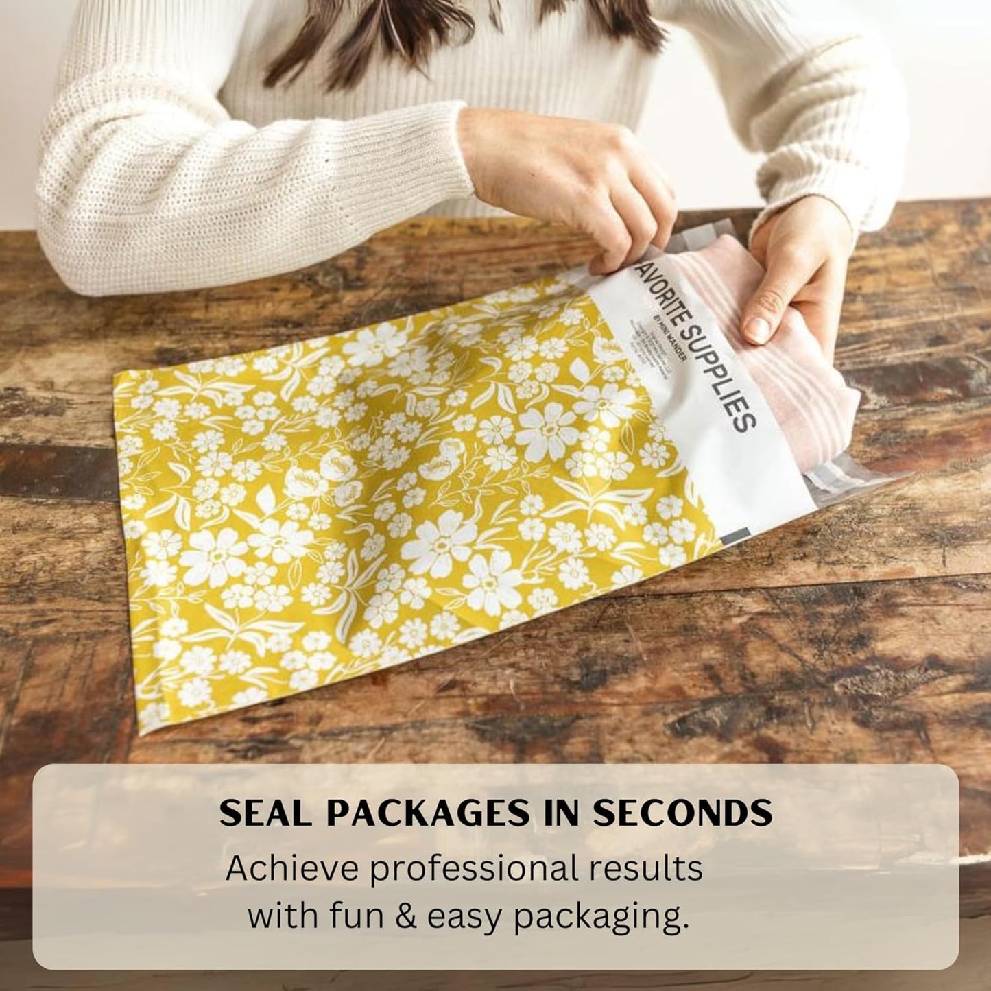 Poly Mailers 10x13 Inch 100 Pack Medium Shipping Bags Strong Thick Mailing Envelopes | Self Sealing Adhesive | Waterproof & Tear Proof | Small Business Packaging for Clothing - Floral Mustard Yellow