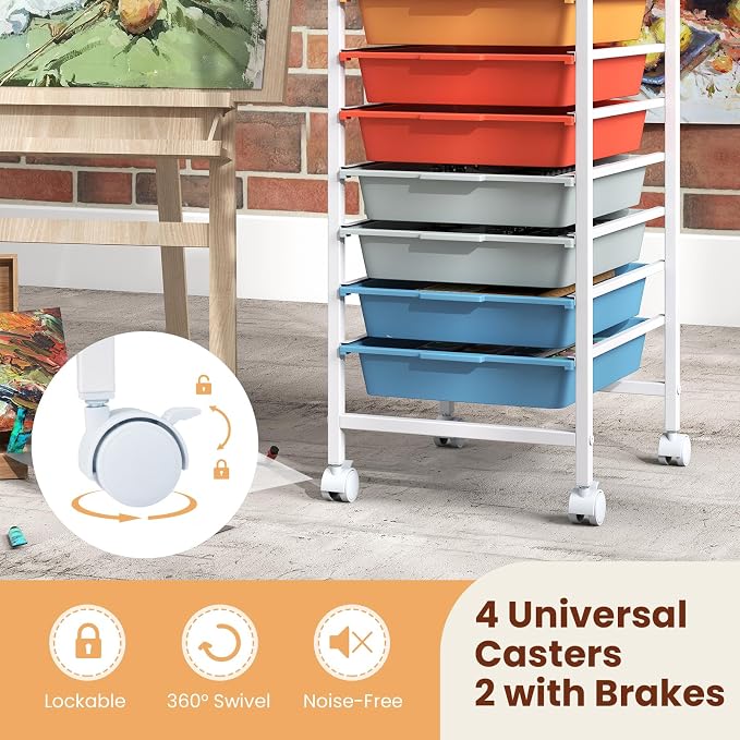 Giantex Rolling Storage Cart with 10 Drawers, Utility Cart w/Wooden Tabletop, Lockable Wheels, Multipurpose Organizer for Art Craft Books Paper, Drawer Carts for Dorm Classroom Office, Macaron