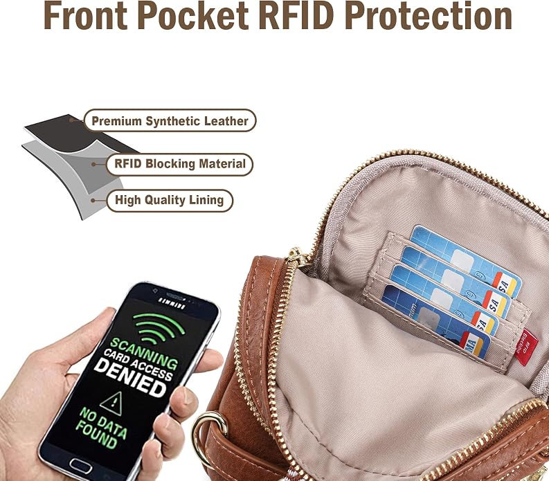 Anti Theft Crossbody Bag for Women, Small RFID Blocking Sling Purse with Zipper Lock for Travel, Vegan Leather