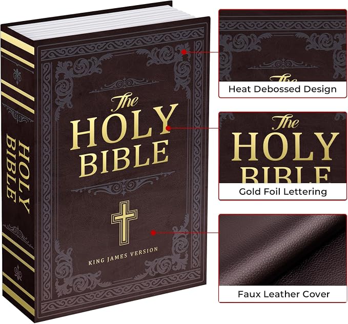 Book Safe with Combination Lock, Hidden Safe (9.5 x 6.2 x 2.2 Inch) with Fireproof Bag, Secret Diversion Safe, Hollow Book Box Hidden Storage, Money Safe Box for Cash (Bible)