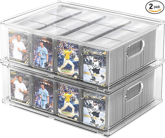 Trading Card Storage Box – Clear Large Card Organizer Holds 6400 Cards with Foam Inserts Blocks – Display Case for TCG, MTG & Sports Cards(2-Pack)