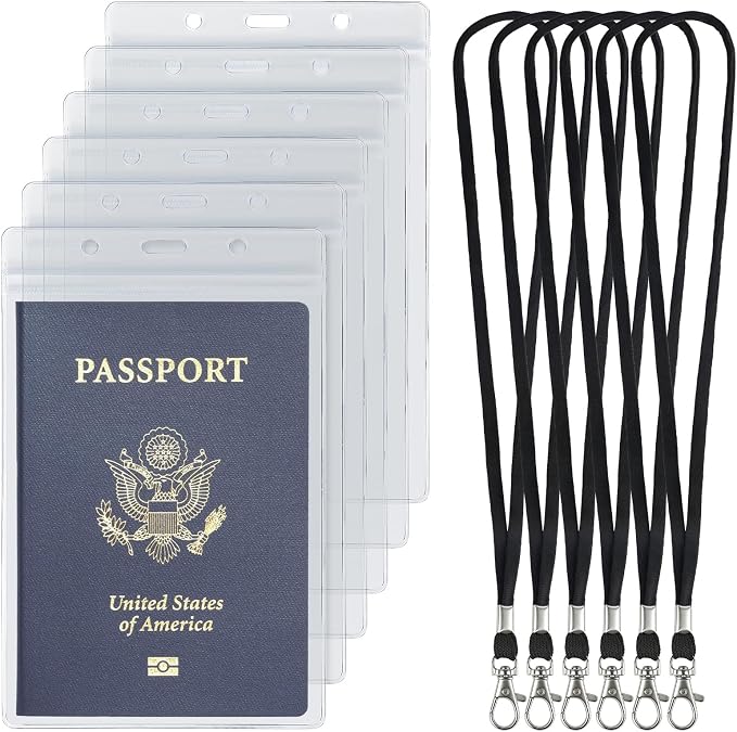 Uniclife 6 Pack Passport Holder, Clear PVC ID Badge Holder with Lanyard | Waterproof Passport Holders for Travel, Extra Large Lanyard Card Holder for Cruise & Events, 4.5" × 6.4"