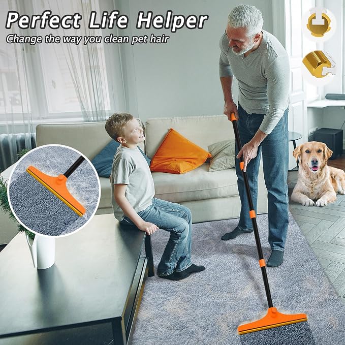 Carpet Rake for Pet Hair Removal Tool, Dog Cat Hair Remover for Furniture | 60'' Pet Hair Remover Broom for Pet Owner Reusable Hair Remover with Adjustable Handle, Carpet Brush for Rugs, Mats, Couch