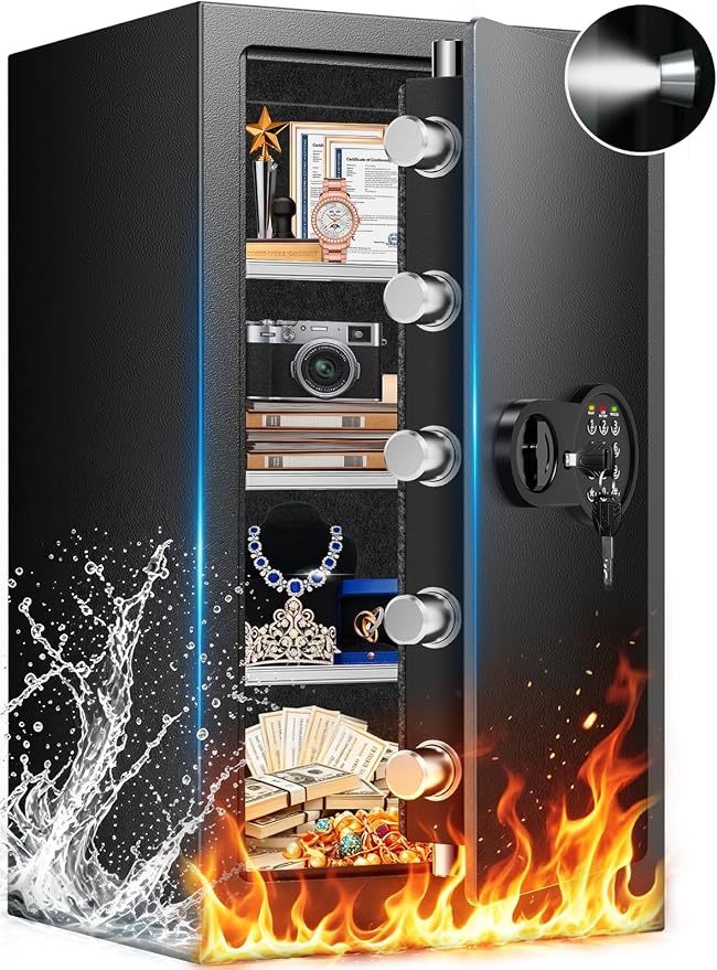35Min Fireproof Safe, 7.5 Cubic Feet Home Safe Box with 3-Removable Shelf, Fire Safe with Digital Keypad, Smart Alarm and Silent Mode, Fire Proof Safe for Home Documents and Office