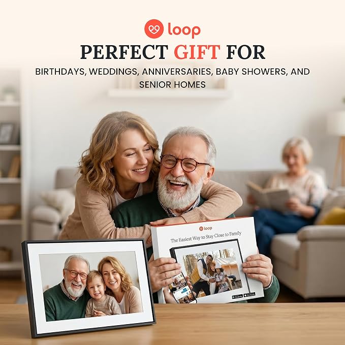 Loop Wi-Fi Digital Picture Frame with Touch Screen – 10-Inch Digital Photo Frame for Home – Text Message and App Photo Sharing – User-Friendly Digital Frame – Gift for Family