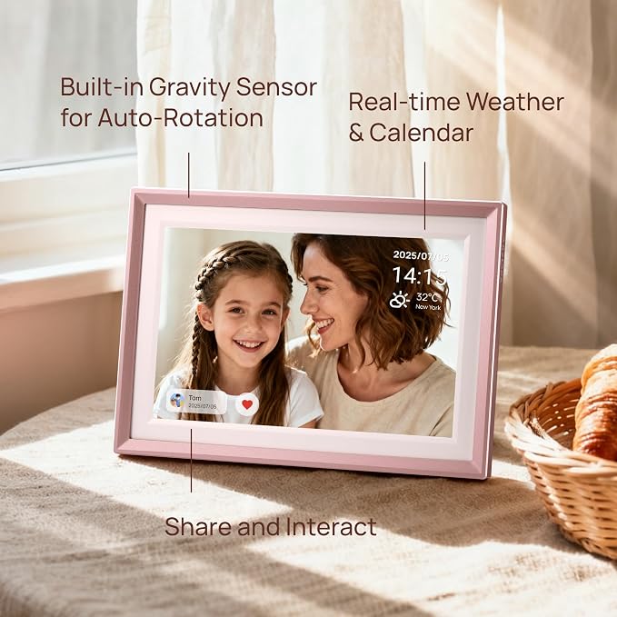 ARZOPA D10 Metal Digital Picture Frame Free Cloud Storage No Subscription 10.1" HD Anti-Glare Touchscreen Instant Photo & Video Sharing from Phone Ideal for Thoughtful Gifting Exquisite - Rose Gold
