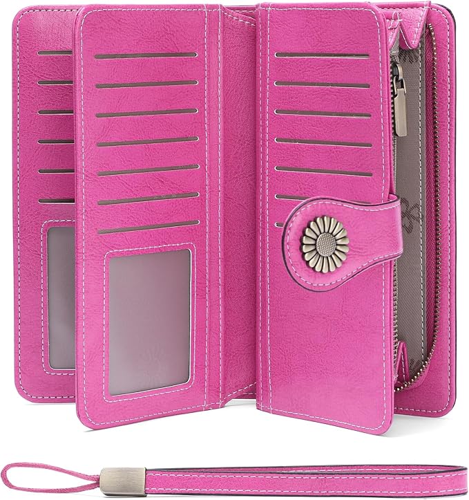 SENDEFN Wallets for Women Leather Credit Card Holder with RFID Blocking Large Capacity Wristlet | with RFID Blocking
