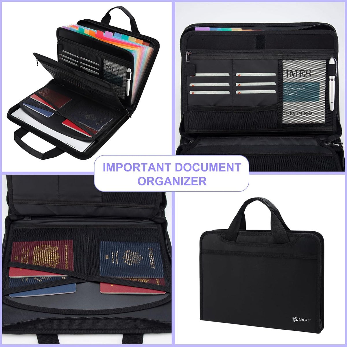 NAFY Fireproof Expanding File Folder, Handbag Multi Size Pockets Accordion File Folder Organizer Portable 13 Pockets Document Organizer for Office Home Receipts Bills Cards Vital Documents Storage