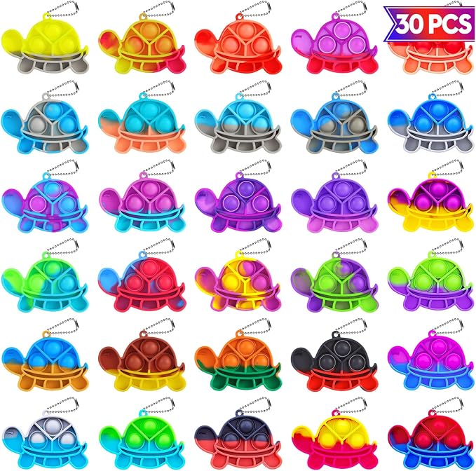 Pop Fidget Toys Bulk Its Kids Party Favors 30 PCS Turtle Toys Mini Pop Keychain It Sensory Fidget Toy Pack Fidgets for Classroom Prizes for Kids Students Carnival Prizes Birthday Goodie Bag Stuffers