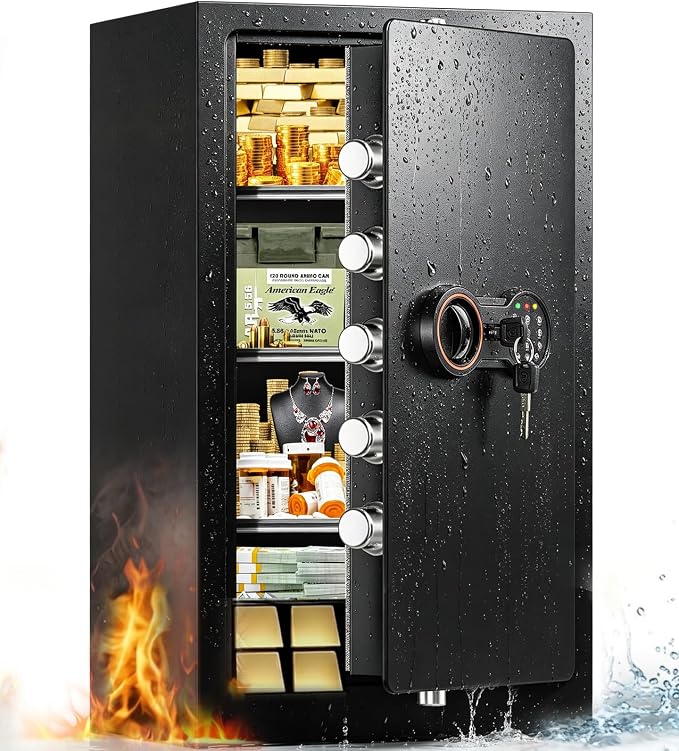 35-Min 1700°F Fireproof Safe for Home Documents, 27.6" Tall Large Safe Box | 64LBS Heavy-Duty Safe with Alarm System and Sensor LED Light, Fire Safe for Office Security