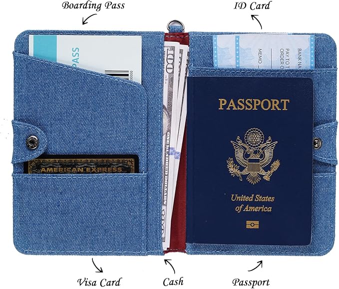 Passport Cover, with Doller Flower Design, Red Floral Plush Doll Cover Passport Wallet, Decorative Wrist Srap, Artificial Pearl Wristlet Band, Smiley Face, Denim Passport Holder