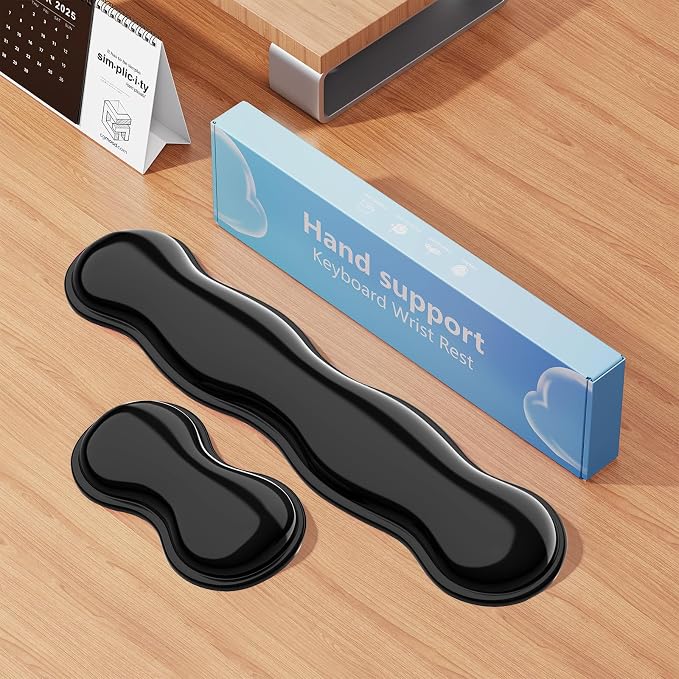 MOKURU Gel Keyboard and Mouse Wrist Rest Set, Comfort Ergonomic Wrist Support, for Wrist Pain Relief, Computer Keyboard Wrist Rest (Black)