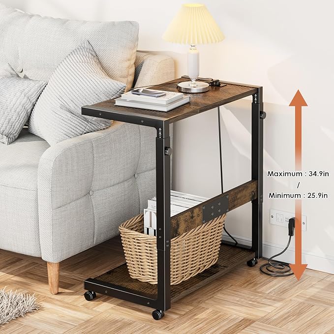 JANE EYRE Computer Tower Stand - Adjustable PC Tower Stand with Charging Station CPU Holder with Wheels for Home Office Gaming, Upgraded Large Size 25.9" to 34.9" Height