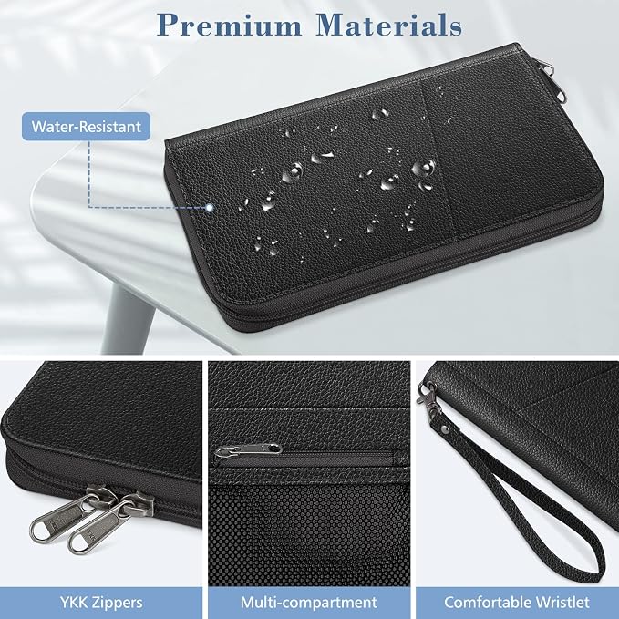 FINTIE Family Passport Holder Wallet Travel Document Organizer Clutch Bag | RFID Blocking Credit Cards Case Cover for Women Men