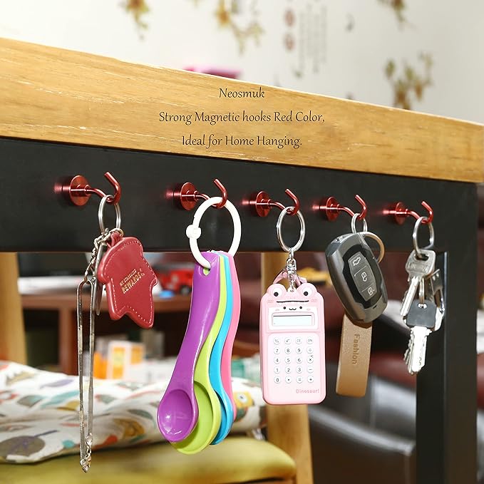 Neosmuk Magnetic Hooks, Heavy Duty 30lb+ Strong Magnet Hook for Cruise Cabins, Cruise Essentials 2026 for Hanging, Metal Wall Refrigerator Hangers (Red, 15 Pack)