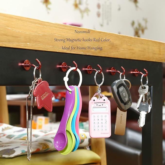 Neosmuk Magnetic Hooks, Heavy Duty 30lb+ Strong Magnet Hook for Cruise Cabins, Cruise Essentials 2026 for Hanging, Metal Wall Refrigerator Hangers (Red, 10 Pack)