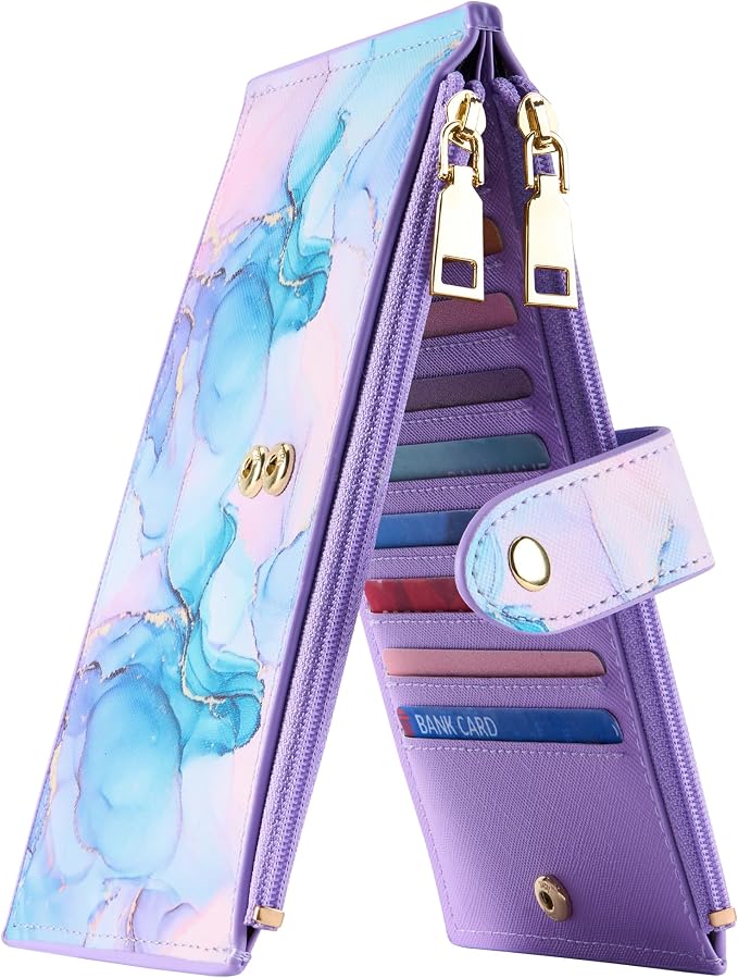 Travelambo RFID Wallet Women Large Size Bifold Multi Card Wallet Case with Zipper Pocke Credit Card Holder for Women