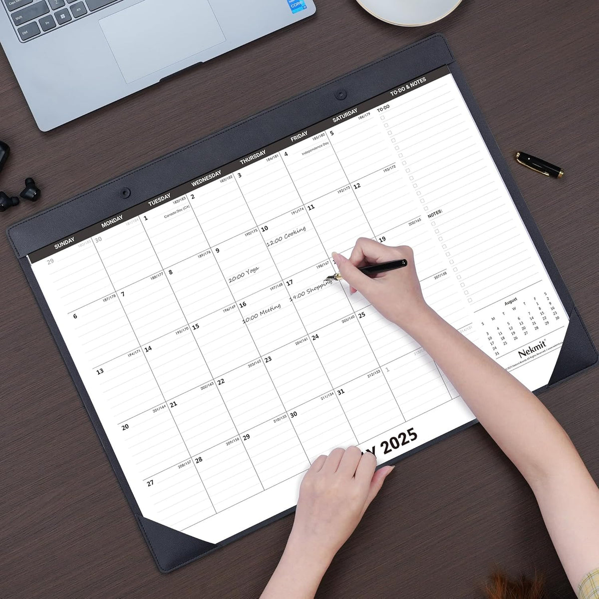 Nekmit Large Desk Calendar 2025-2026 with PU Faux Leather Desktop Mat, Runs From July 2025 - June 2026, Big Desk Pad Calendar 21 x 16 1/2 Inches for Home and Office