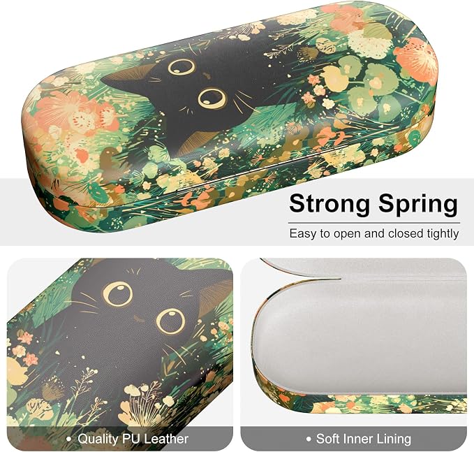 Hard Shell Leather Sunglasses Case,Classic Fashionable Cute Large Glasses Case for Women Men,Sunglass Eyeglasses