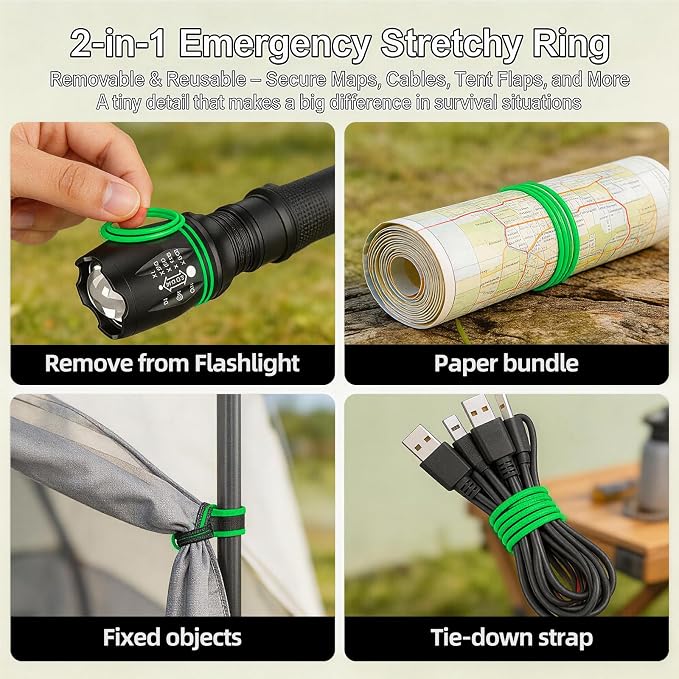 HAUSBELL T8 A100 2000 Lumen Flashlight 4 Pack with Glow-in-Dark Ring, Heavy-Duty Aluminum Tactical Flashlights High Lumens, 5 Modes Zoomable Waterproof LED for Emergency Camping Hiking Home Use