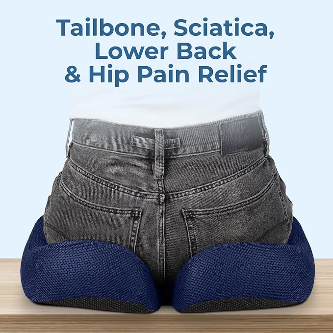 5 STARS UNITED Seat Cushion - Memory Foam Chair Cushion for Tailbone Pain Relief - Ergonomic Support for Coccyx, Sciatica & Butt - Office, Desk & Gaming Chair, Car Seat, Wheelchair, Blue Mesh