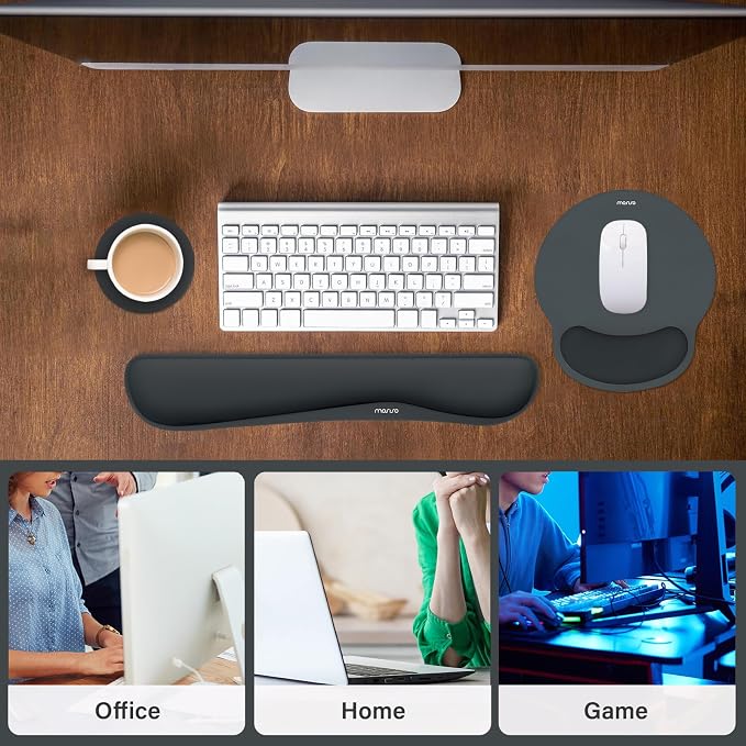 MOSISO Wrist Rest Support for Mouse Pad&Keyboard Set, Slate Gray | Streamline Ergonomic Mousepad&Coaster Non-Slip Base Home/Office Pain Relief&Easy Typing Pad with Soft Cloth&Silicone Lining