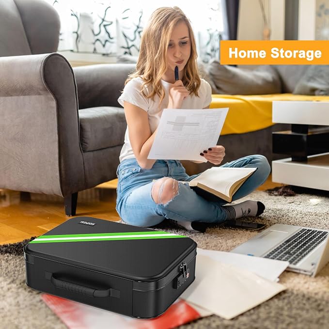 5200℉ Fireproof Document Box with Lock 16.1"x11.4"x4.3" | Portable ,Home ,Travel Water Resistant Document Storage Organizer with for Important Documents and File ,Black