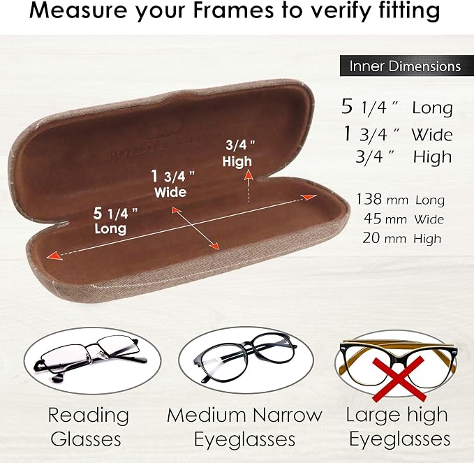 MyEyeglassCase Men Small Glasses case - Eyeglasses Hard Shell Holder Pouch & Cloth-Reading Slim & Narrow Case Heavy Duty