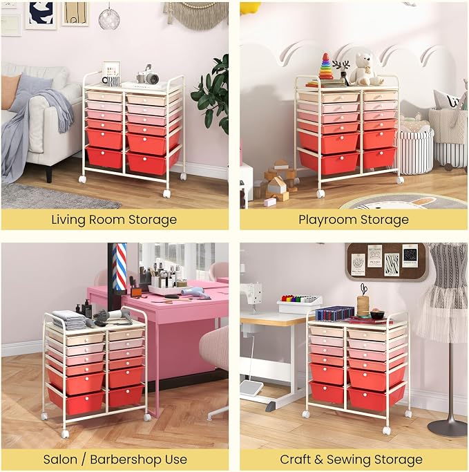 BECOMFORT 12-Drawer Rolling Cart with Drawers, Storage Cart on Wheels, Teacher Classroom Organizers with Metal Frame, Mobile Craft Cart, Trolley Utility Cart for School Office Play Room
