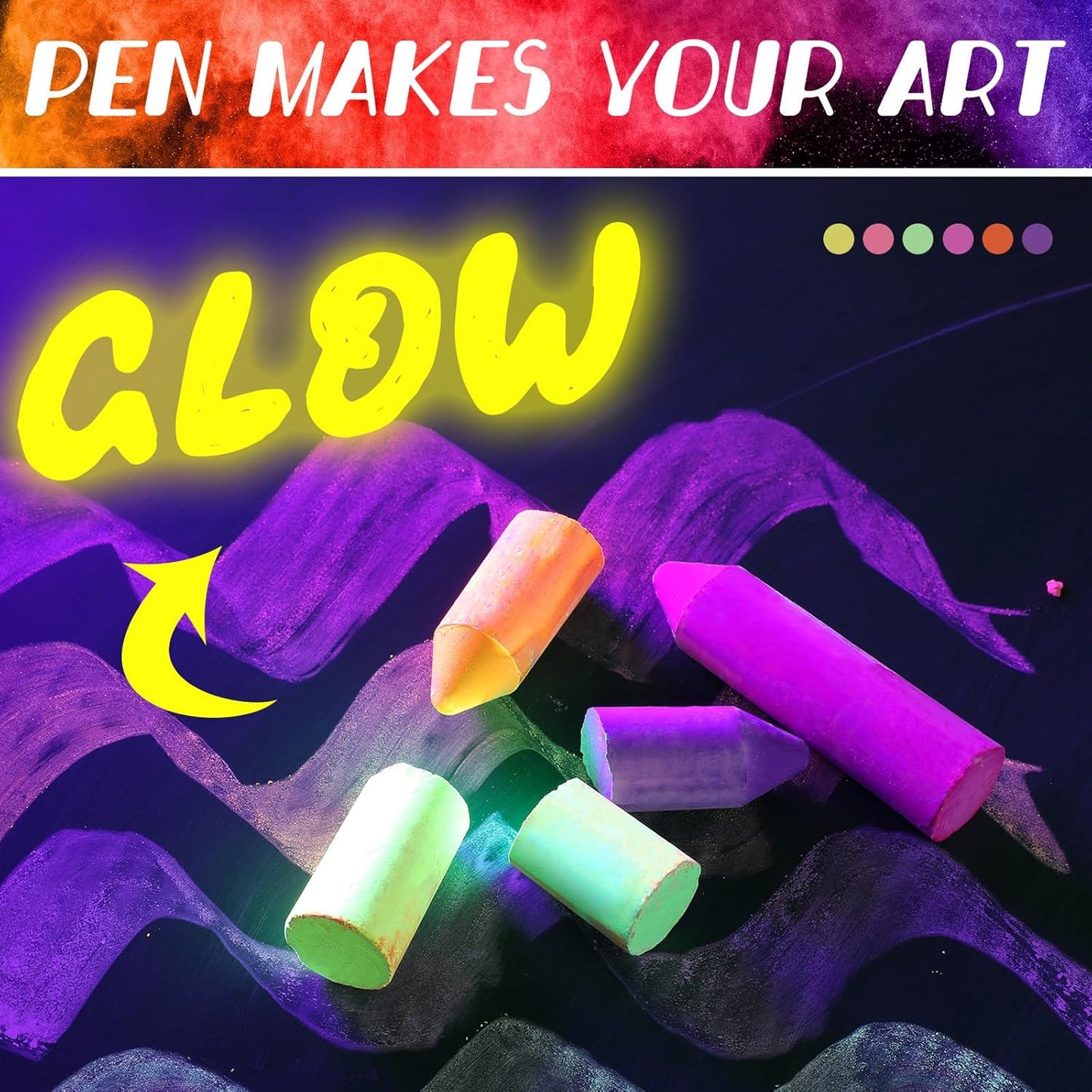 12 Pcs Glow in the Dark Chalk Under Blacklight, 6 Neon Colors Washable Dustless UV Sidewalk Chalk for Black Light Party Playground Chalkboard Birthday Gift and Outdoor Drawing (Crayon)