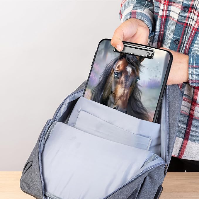 Clipboard with Storage,Storage Clipboard with Pen Holder,Heavy Duty Plastic Storage Clipboard with Low Profile Clip,Teacher Must Haves,Clipboard Folder,Office Supplies,Beautiful Brown Horse